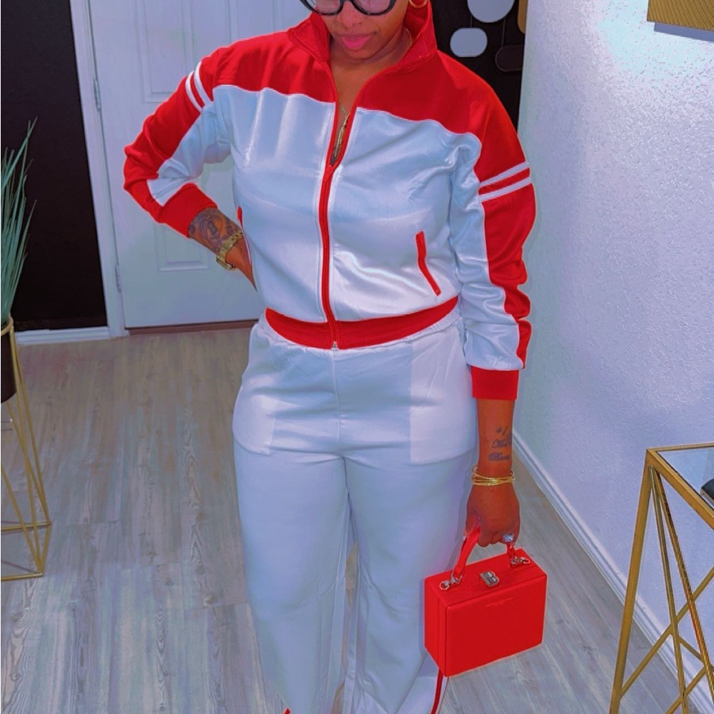 Vibrant Red and White Women's Track Suit